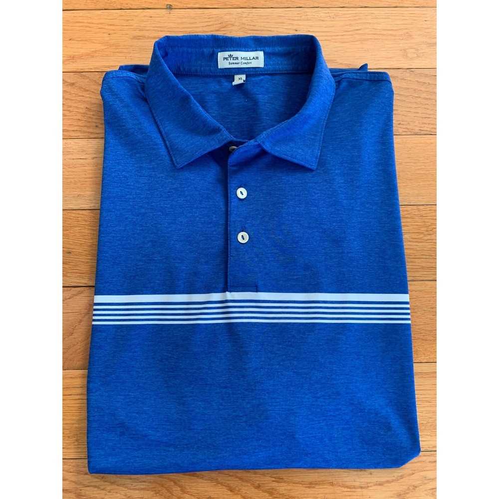 Peter Millar Summer Comfort Performance Polo Shirt Mens XL Blue White Stripes